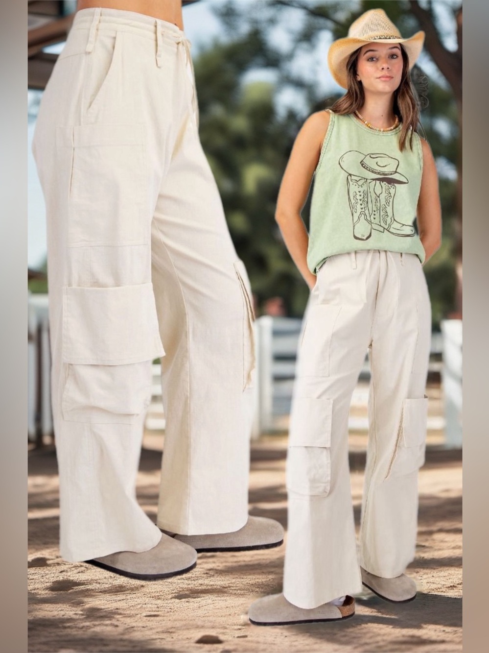 Easel | Laid Back Artisan Linen Blend Wide Leg Utility Cargo Pants New NWT Small